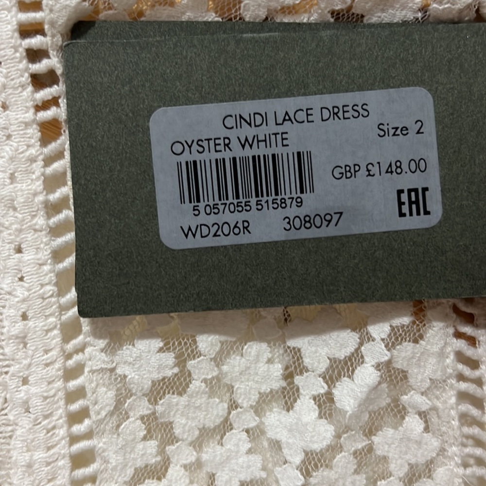 NEW • All Saints • Cindi Lace Mini Dress Oyster White 2 Womens - Picture 5 of 5